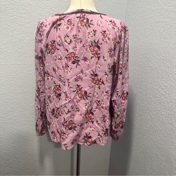 Lucky Brand Size S Pink Boho Floral Blouse Top Relaxed Babydoll Comfy Boho Chic - Picture 5 of 7